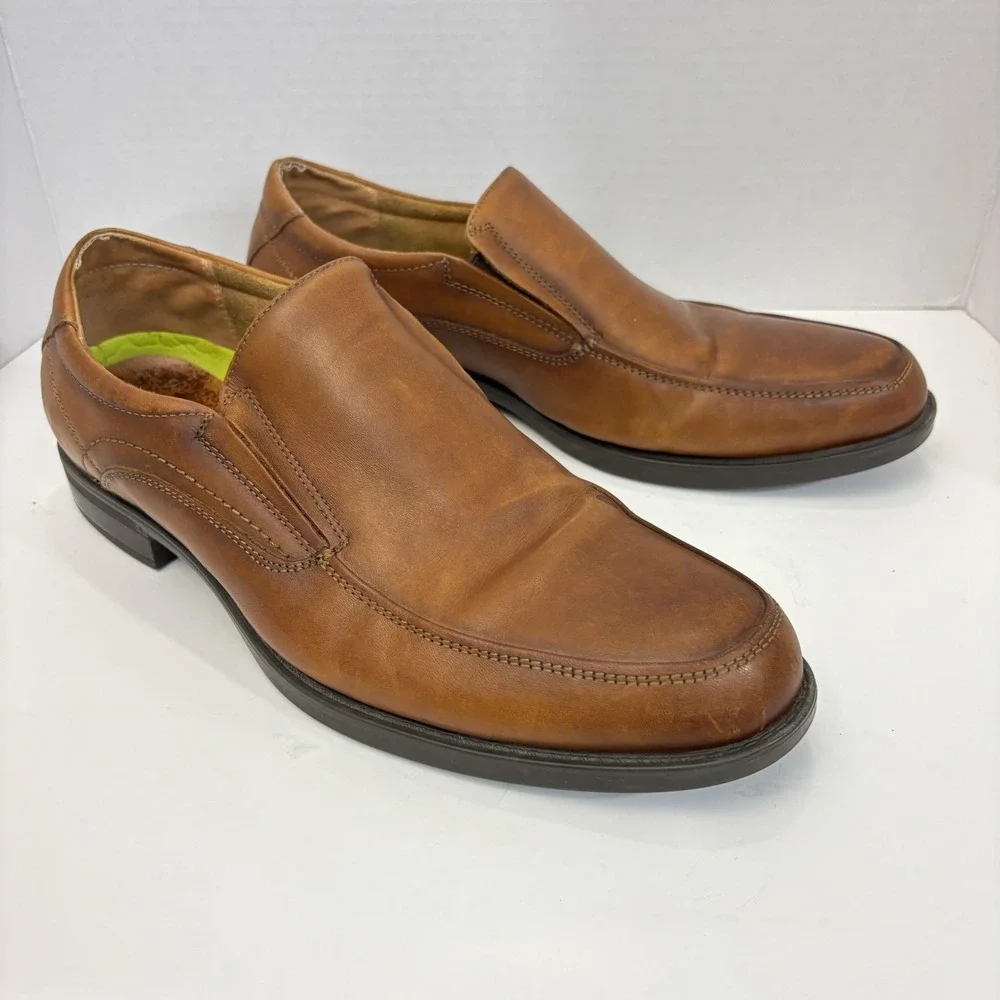 Florsheim Comfortech Slip On Oxford Dress Shoes Men 10.5 Brown Leather Ortholite